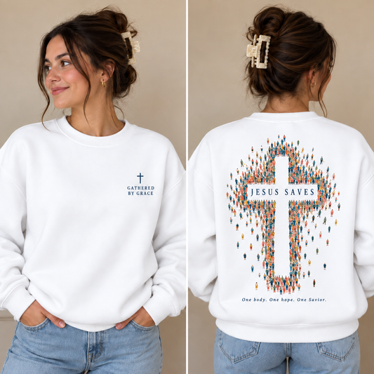 Gathered by Grace Jesus Saves Sweatshirt
