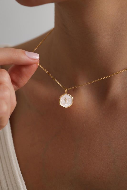 Gold Enamel Mini Cross Necklace