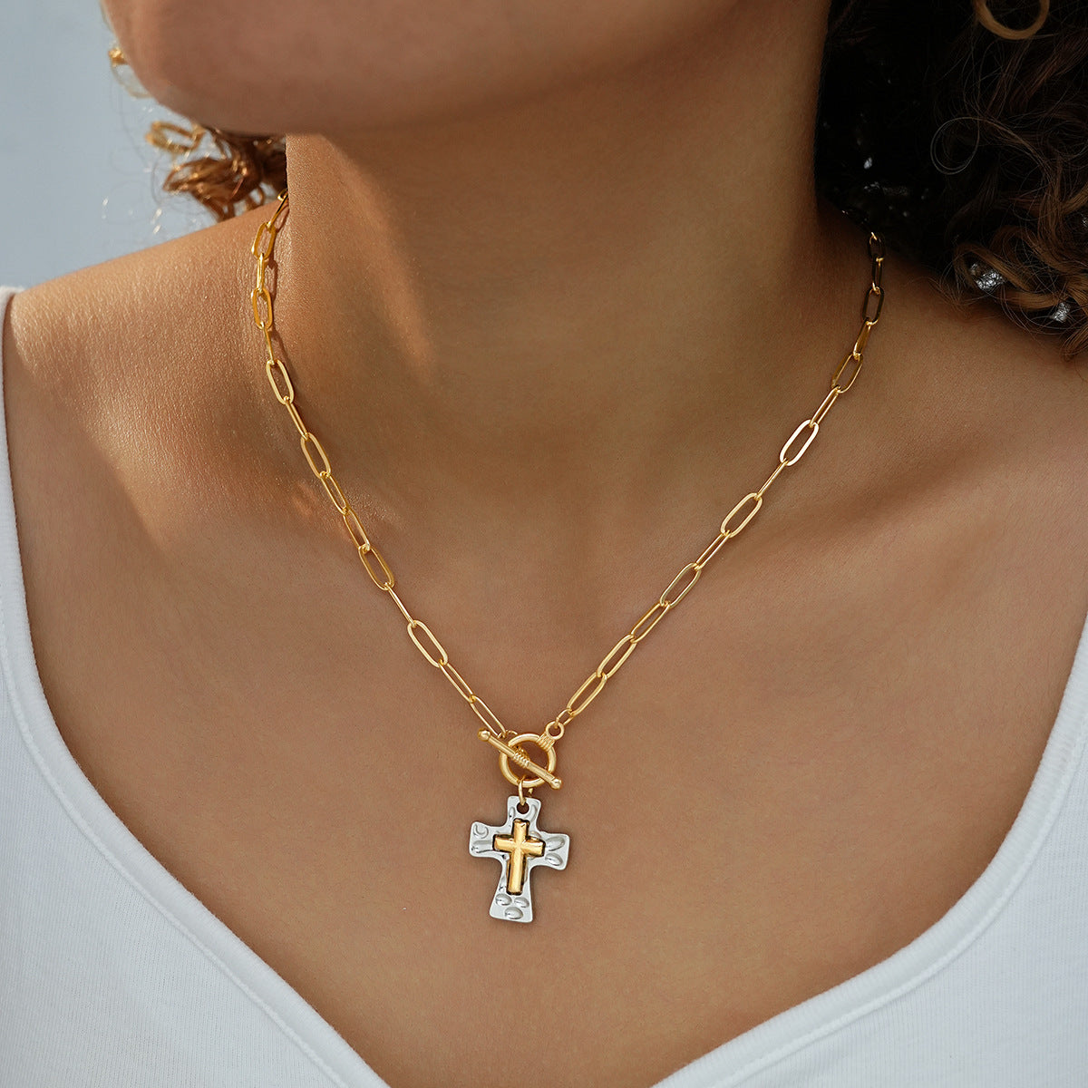 Held by Grace Paperclip Cross Necklace