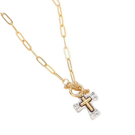 Held by Grace Paperclip Cross Necklace