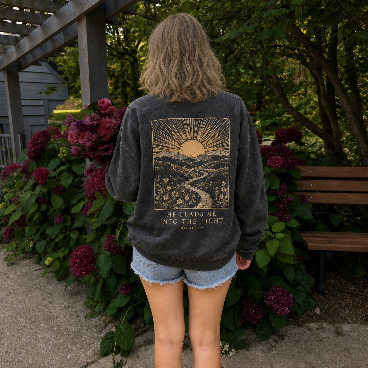 He Leads Me Into the Light Crewneck