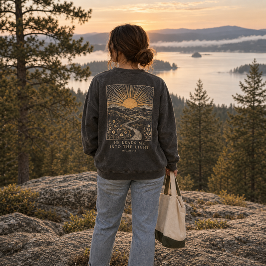 He Leads Me Into the Light Crewneck